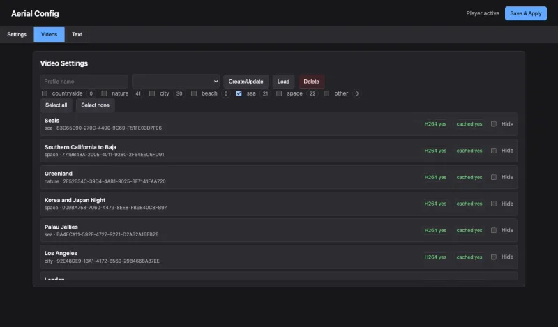 Aerial Configのサイネージ動画管理画面